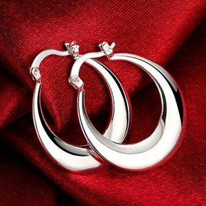 Silver Plated Fat Round Hoop Earrings